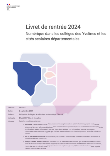 page d'accueil du livret pour le principal de collège (Yvelines)
